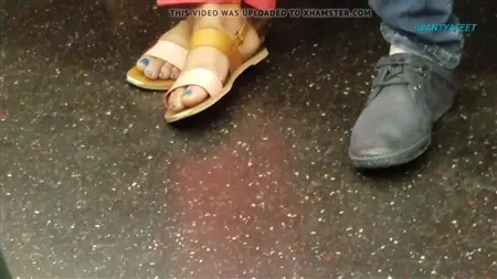 Foot fetishist removes the girl's legs from the metro on the camera