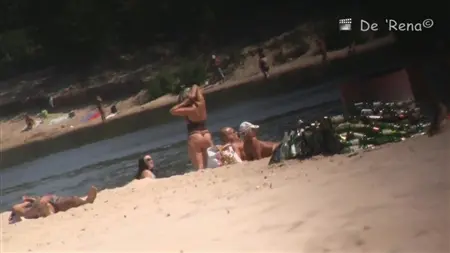 Someone secretly shoots materials for an erotic collection on a nudist beach