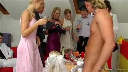 Unbridled gangbang with a bride at a party after the wedding